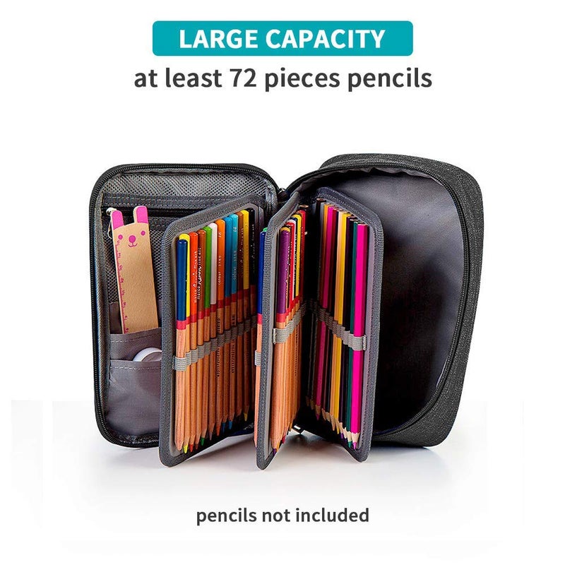 Number-one Large Capacity Pencil Case, 72 Slots Colored Pencil Pouch Bag Portable Pencil Holder Stationery Organizer with Compartments for Office and Travel, Black - Image 3